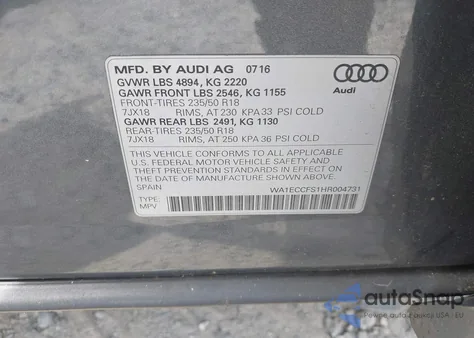 2017 Audi Q3 2.0T Premium from USA, damaged, VIN WA1ECCFS1HR004731